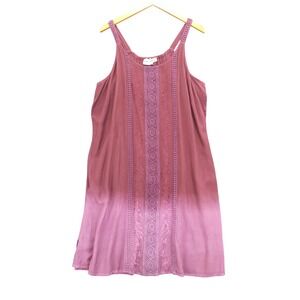 Raya Sun Tie Dye Ombre Embroidered Boho Maxi Dress 2X Dusty Rose Pink